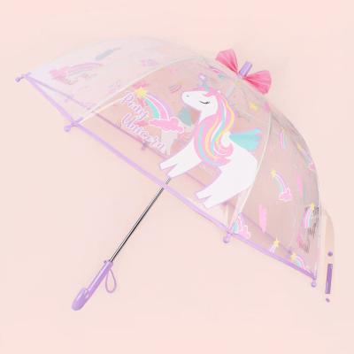 어린이우산 레인보우 유니콘 리본 돔 투명 우산 여아 어린이 키즈 돔형 우산
