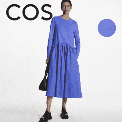 코스원피스 코스 여성 롱 슬리브 러플드 미디 드레스 (블루)